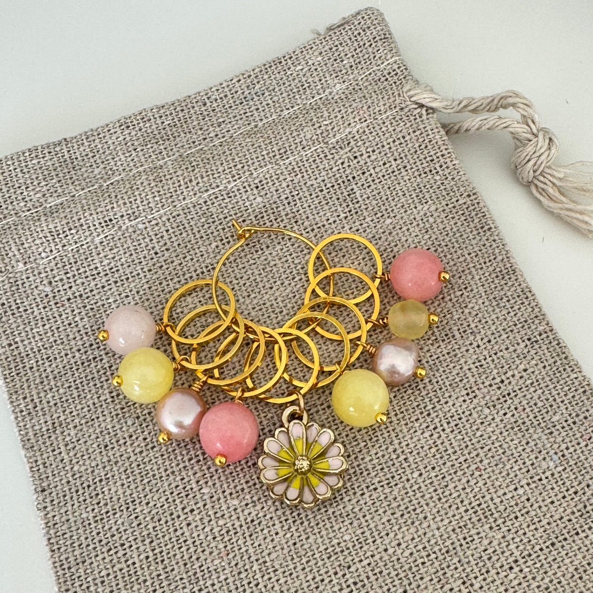 Raglansæt (gul og rosa med blomster-markør)