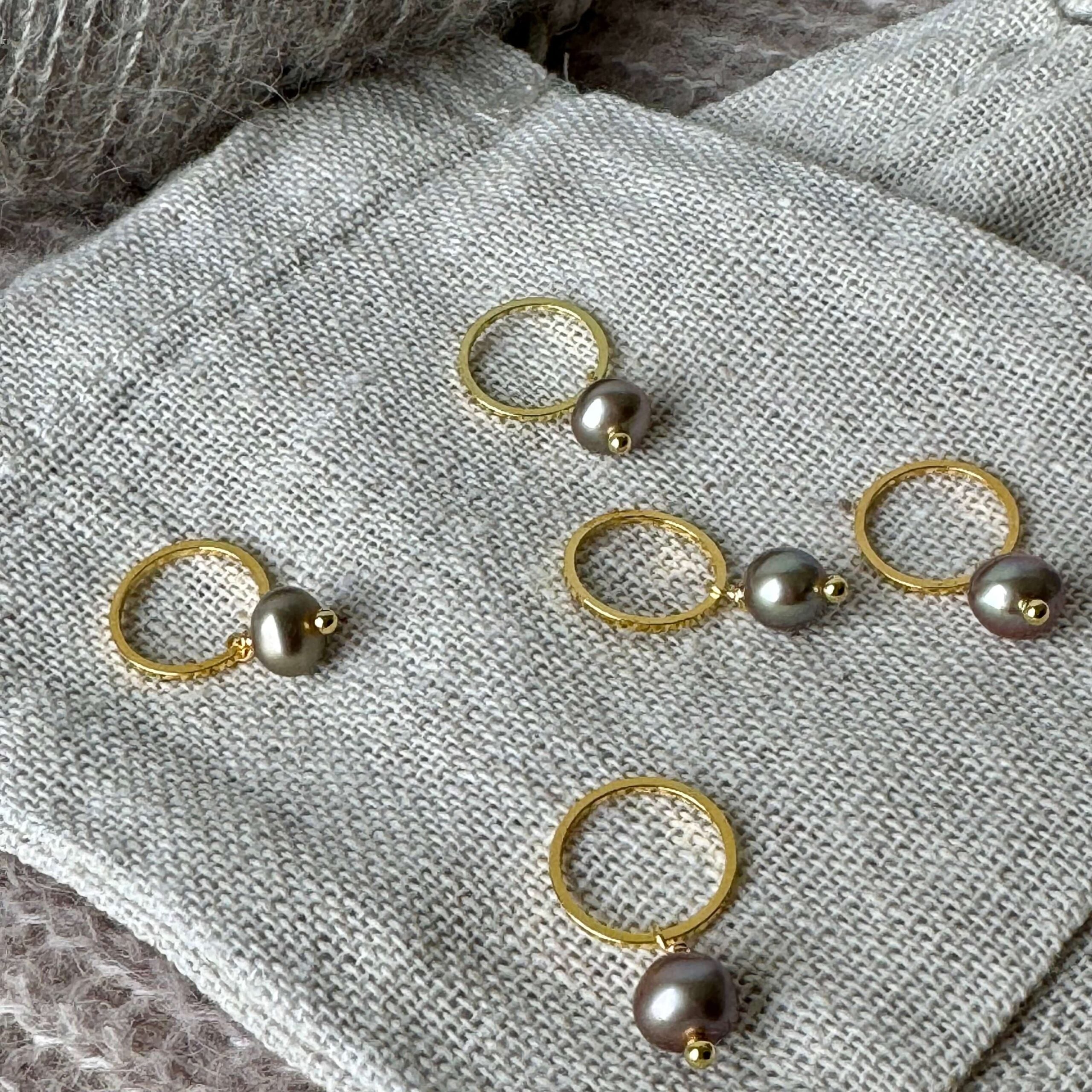 Ferskvandsperle-markør (beige-guld)