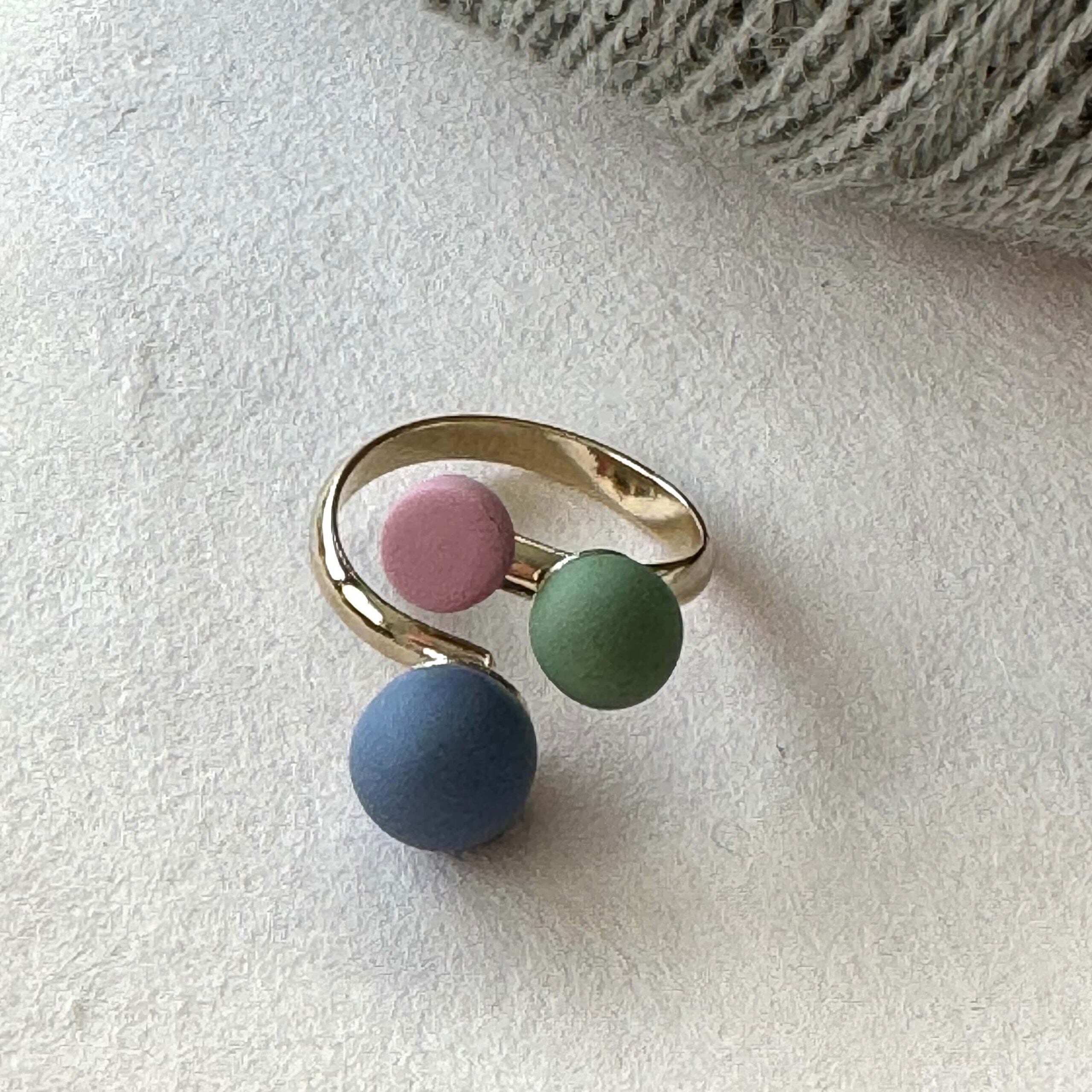 Strikkering - Triple candy ring (Gråblå)