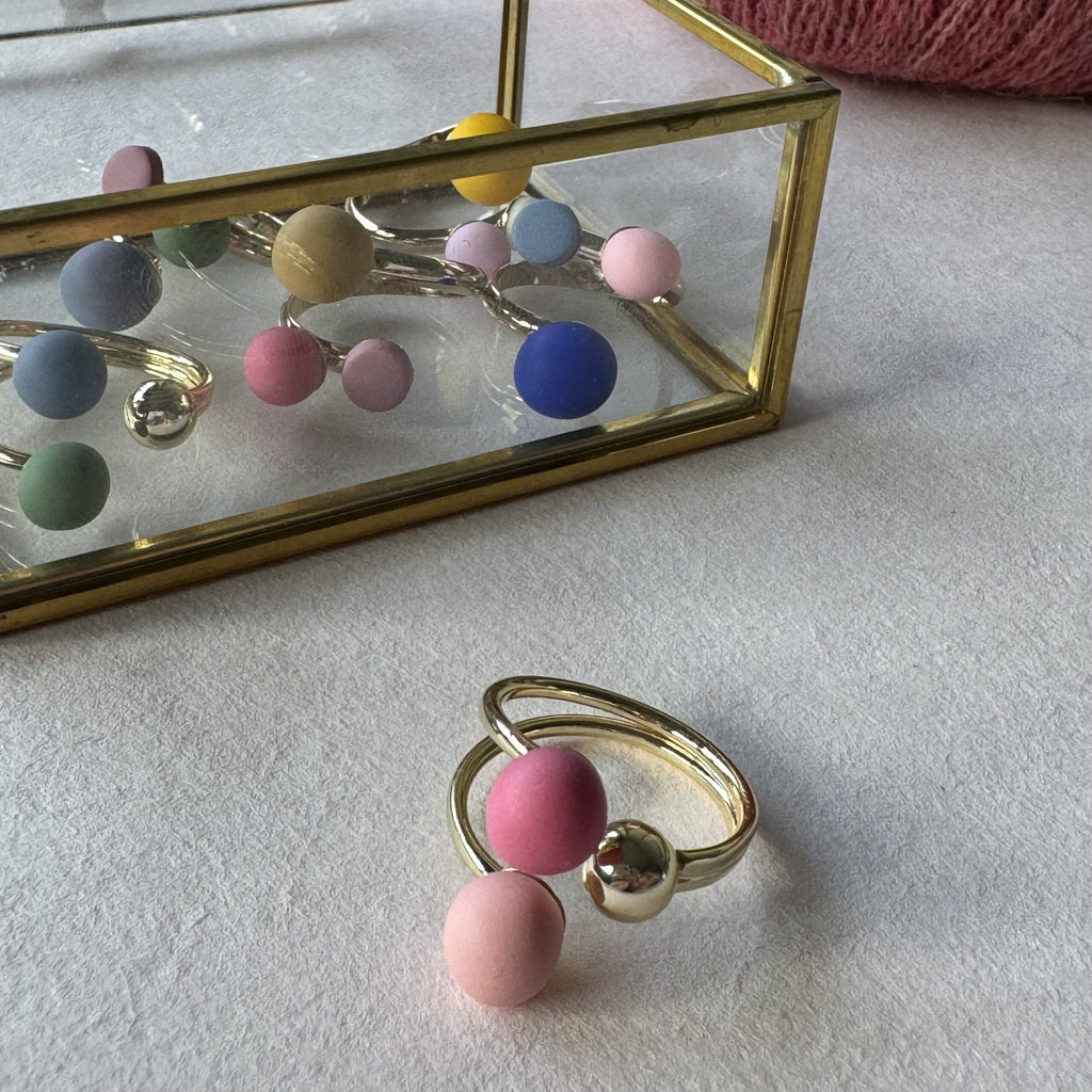 Strikkering - Kuglering, Rosa (forgyldt)