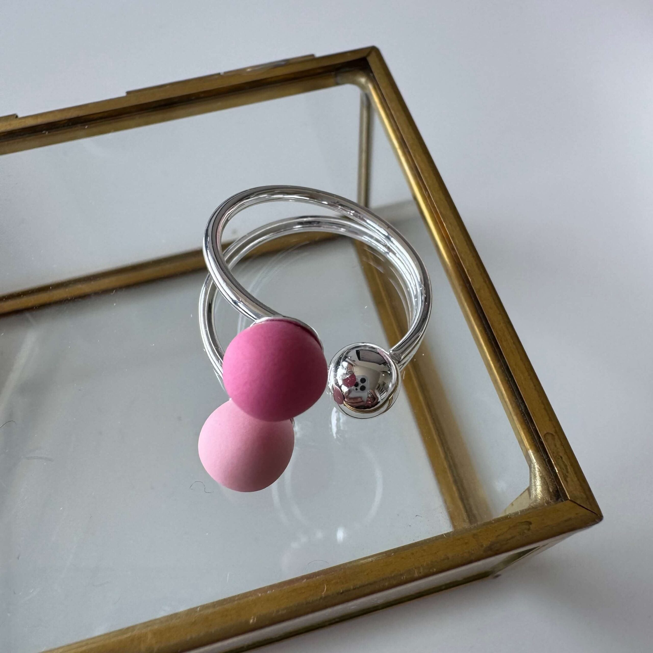 Strikkering - Kuglering, Rosa (forsølvet)